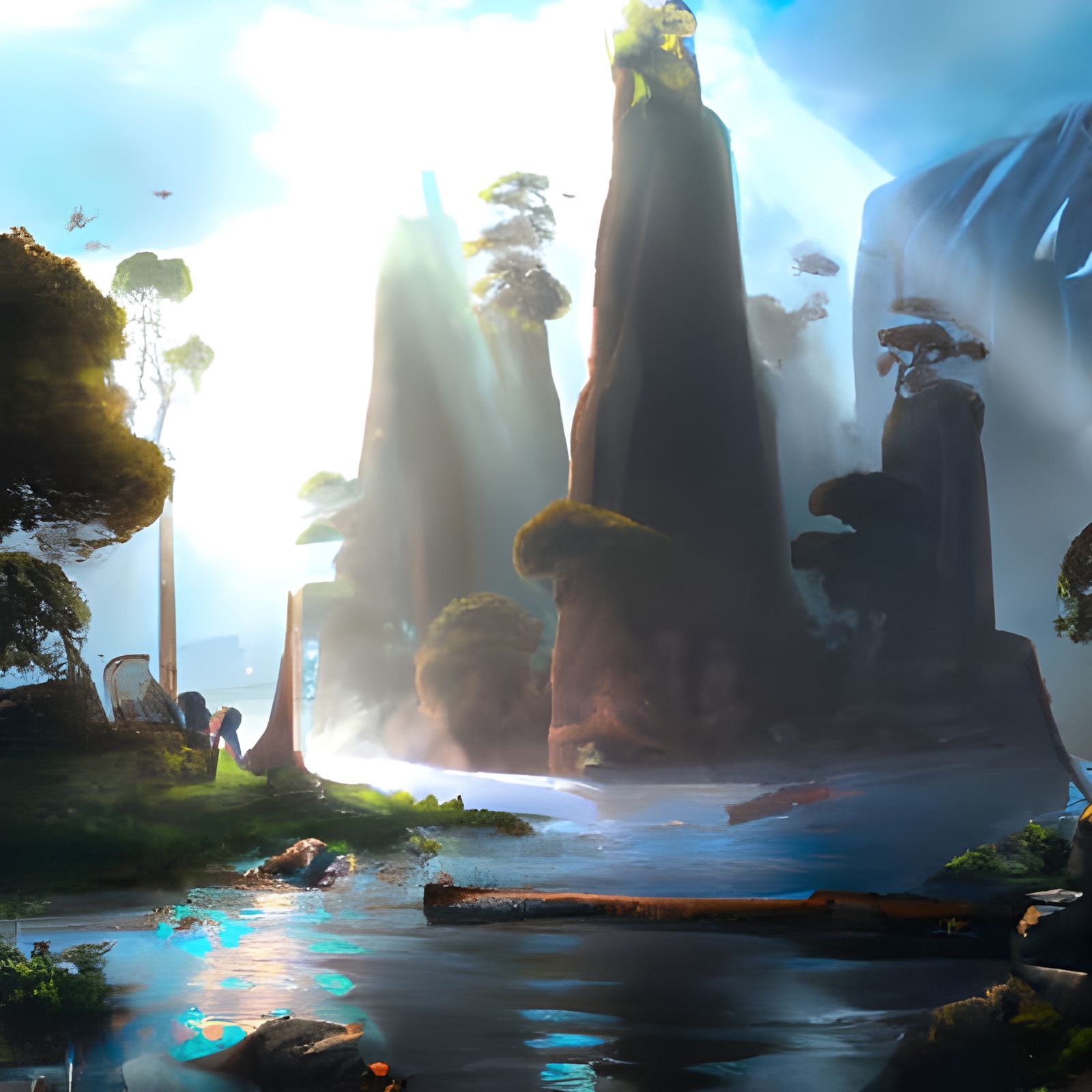 Epic Lake in Sequoia Forest: Digital Art