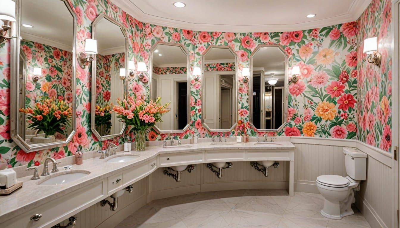 Luxurious Women's Restroom with Floral Elegance
