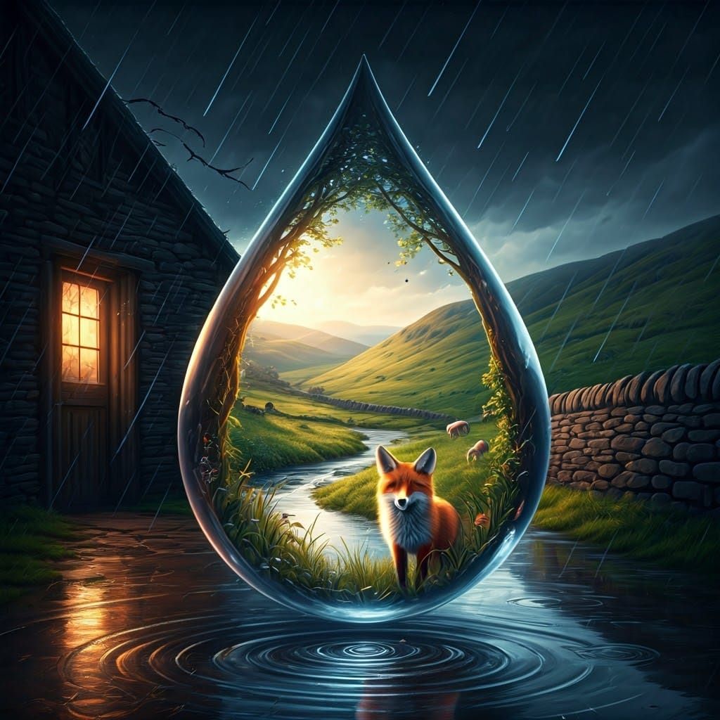Magical Rural Paradise Erupts from a Falling Raindrop