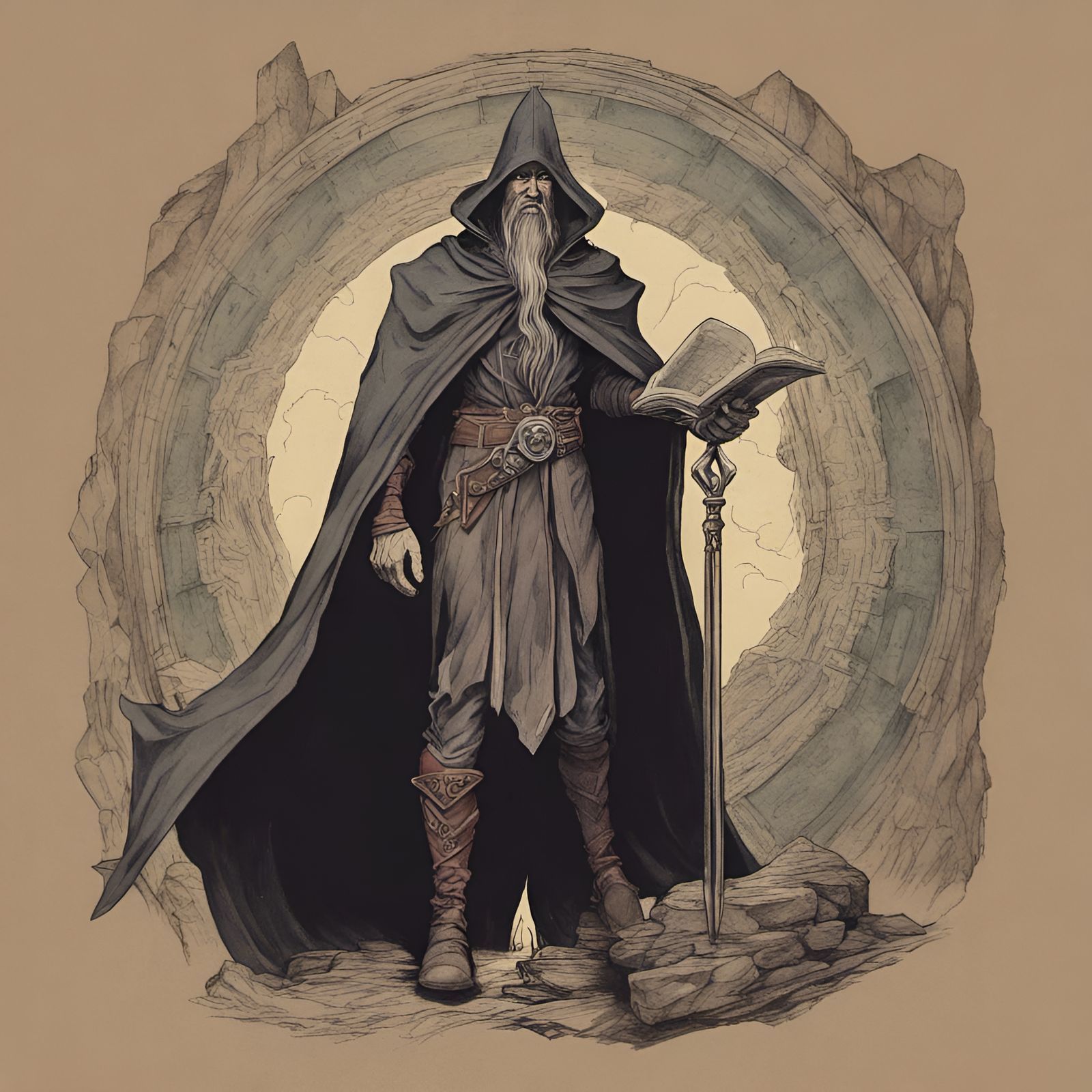 1970s Time Wizard in Dark Fantasy Style