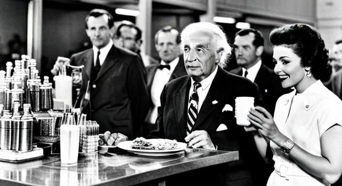 Einstein as 1950s Roller-Skating Diner Waitress