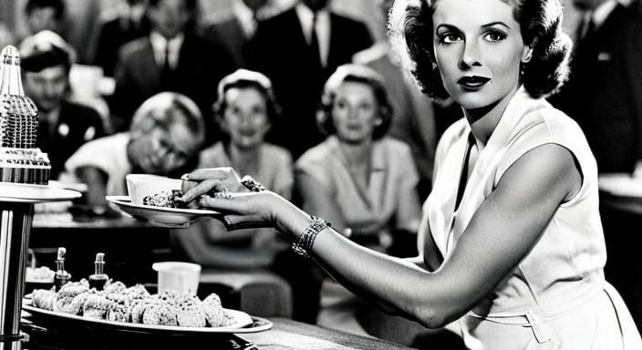 Einstein as Roller Skating Waitress in 1950s Diner