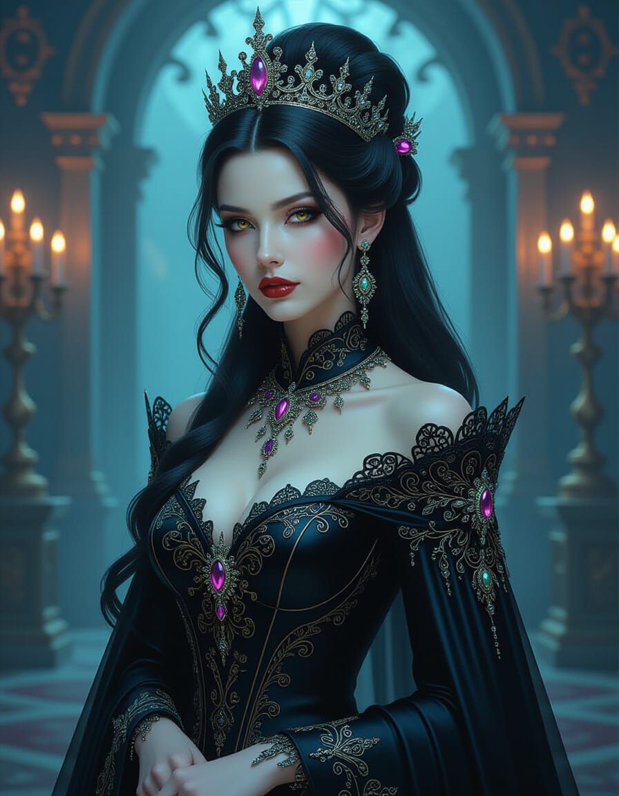 Regal Queen in Gothic Ballroom