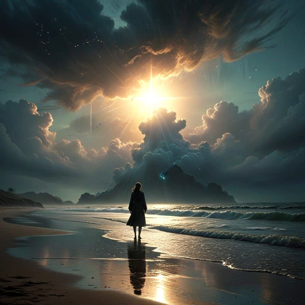 Hopeful Light Breaks Through Dark Sea