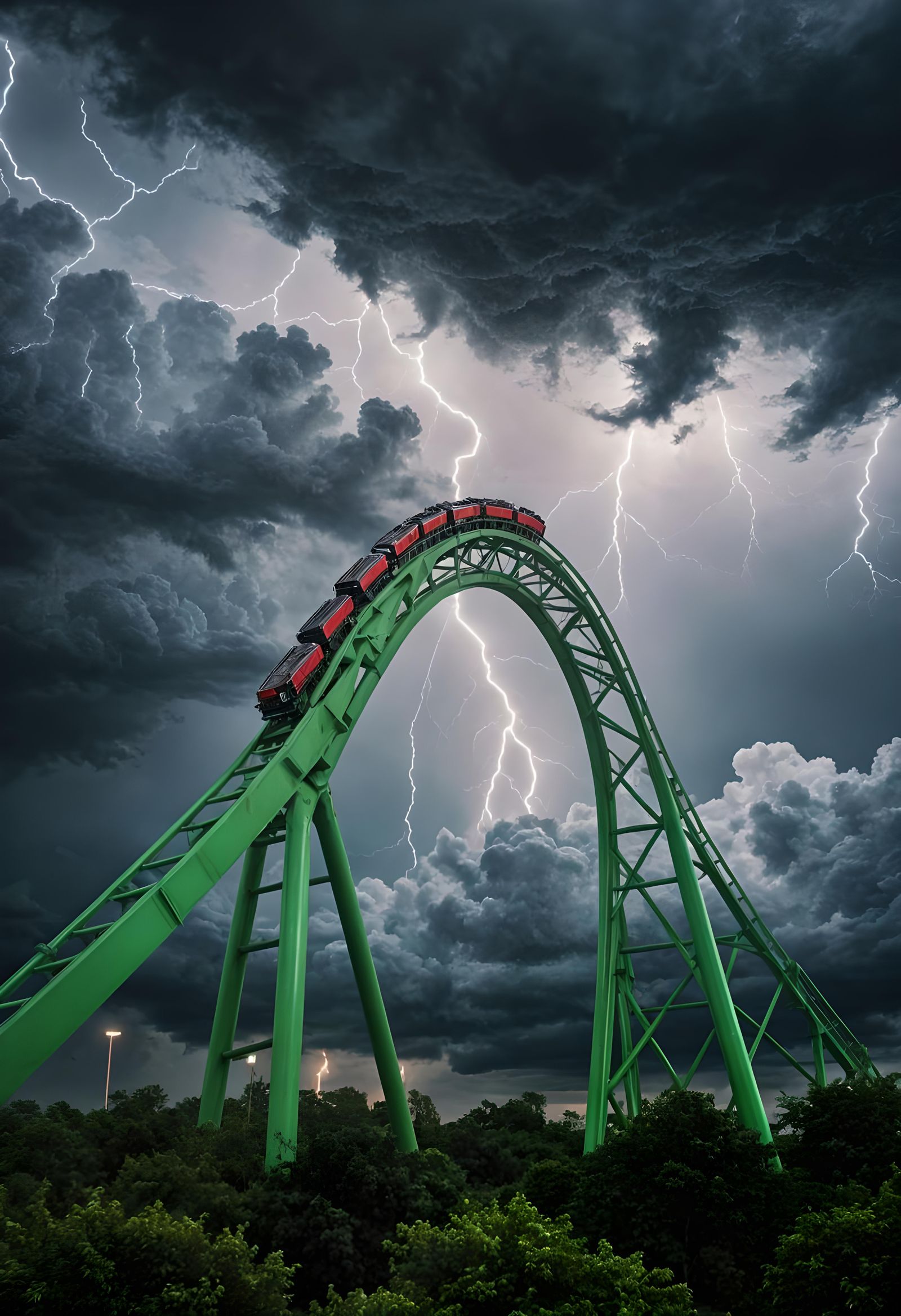 Dangerous Roller Coaster Ride in Lightning Storm