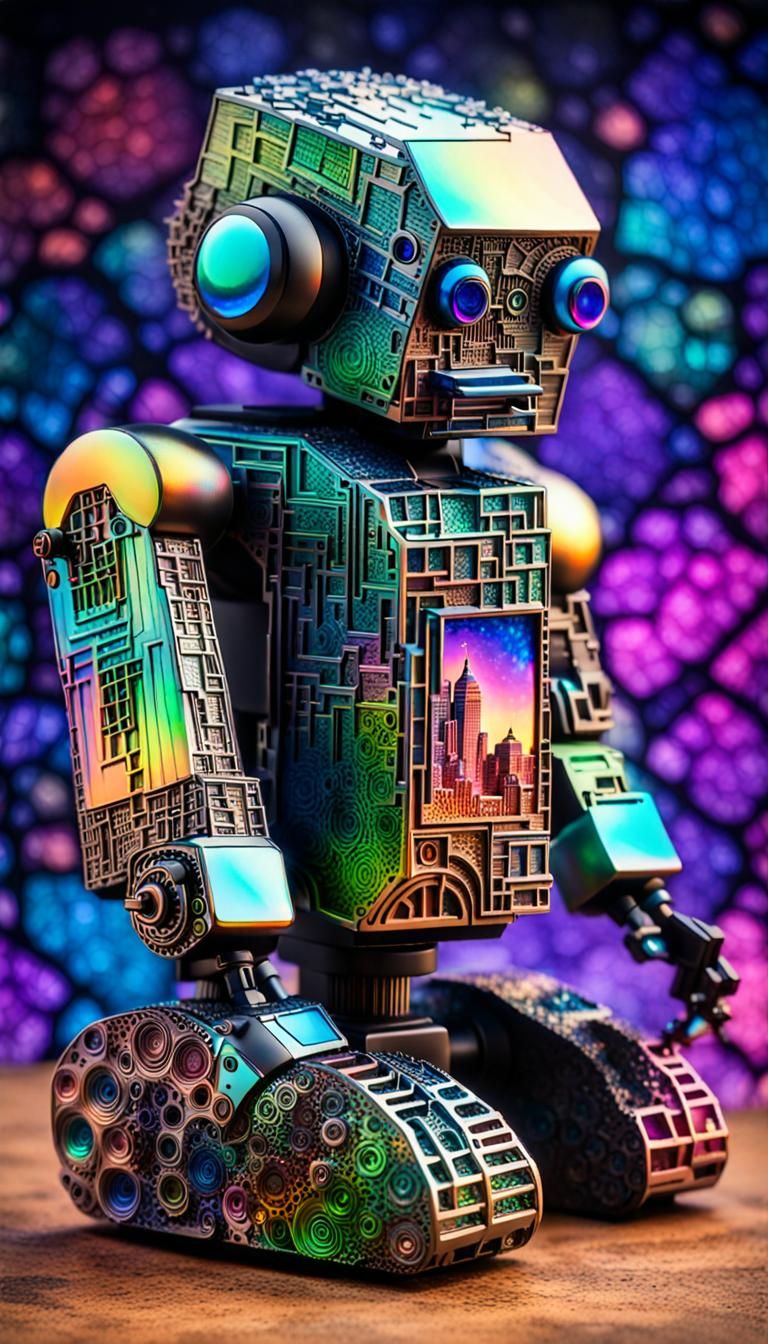 built a prompt; 
3D FRACTALS, EYRIE, ALCOHOL-INK, 
robot, ho...