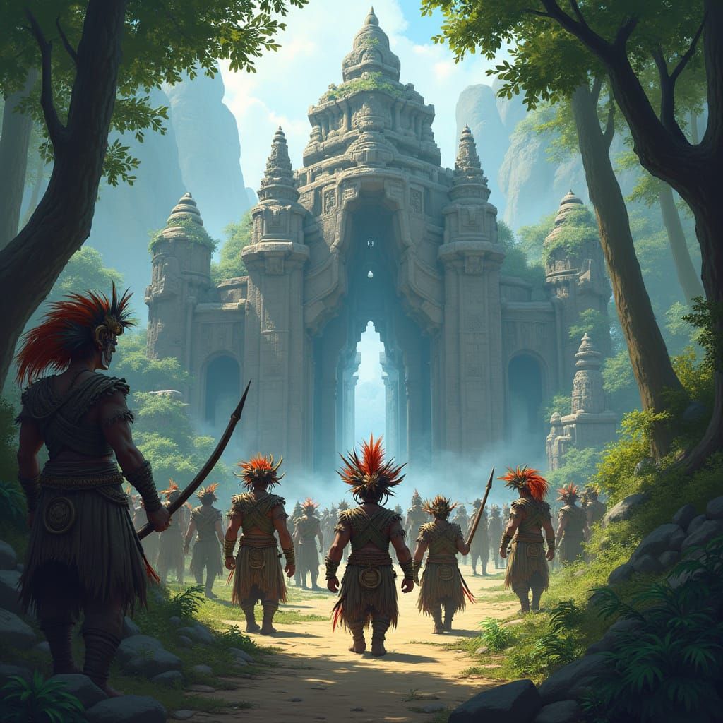 Ancient Temple City in Vibrant Fantasy Art Style
