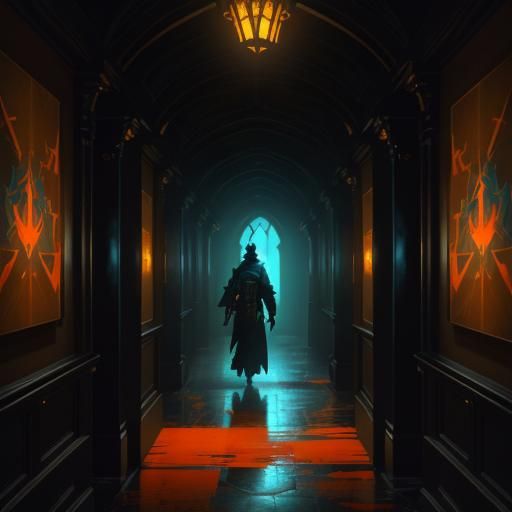 Hallway with Dark Door in Art Nouveau Style