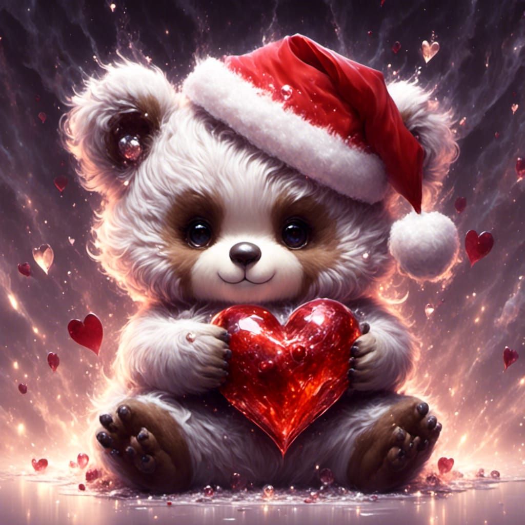 Chibi Bear Cub with Heart and Santa Hat