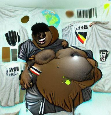 Cartoon Fat Brown Bear with Afro and Big Belly