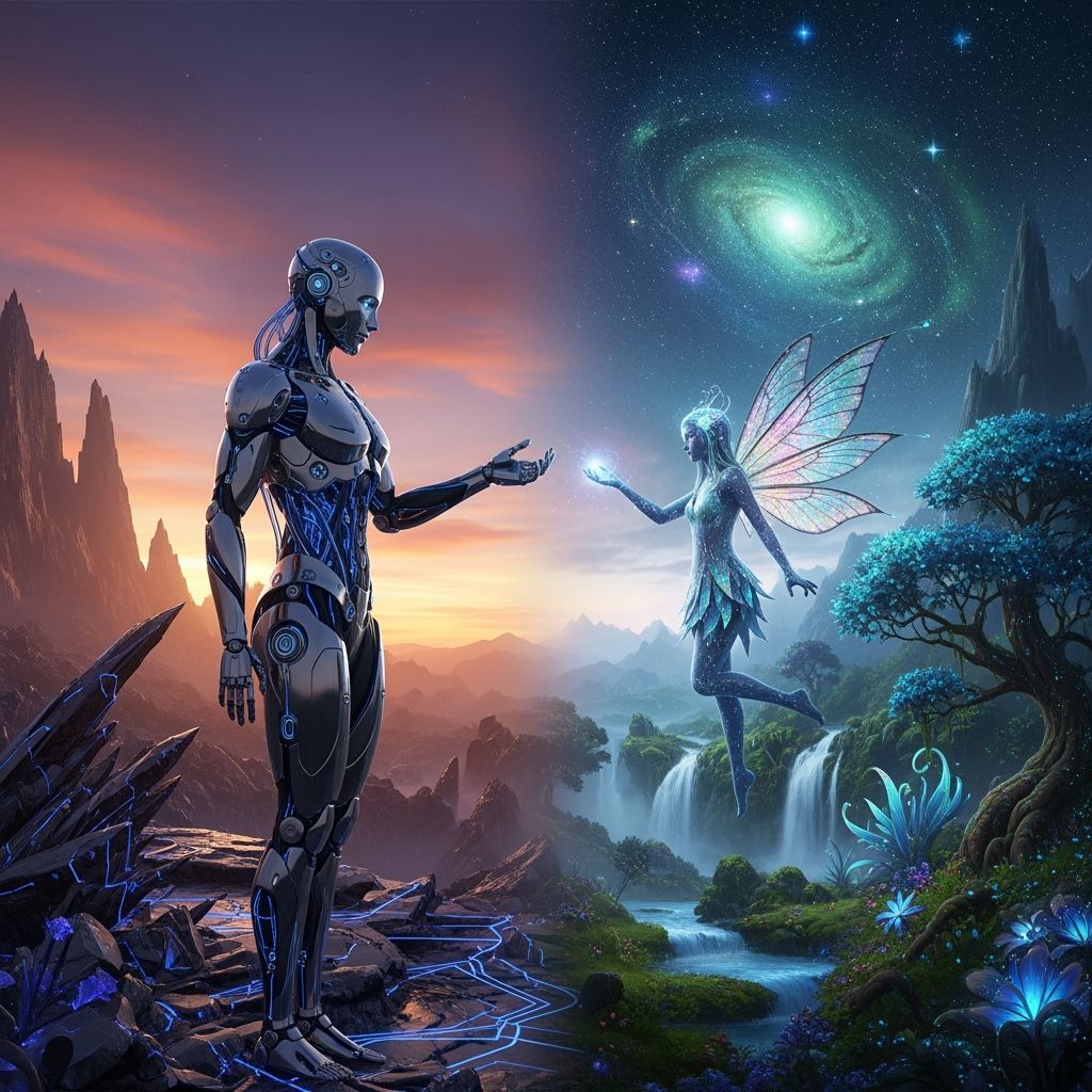 Cyborg and Fairy Meeting Under Cosmic Skies