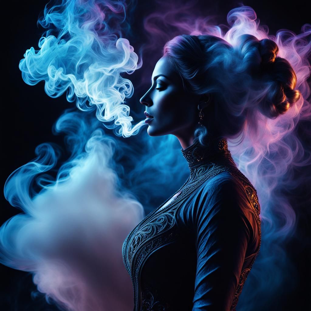 Smokey Woman Silhouette in Cosmic Colors
