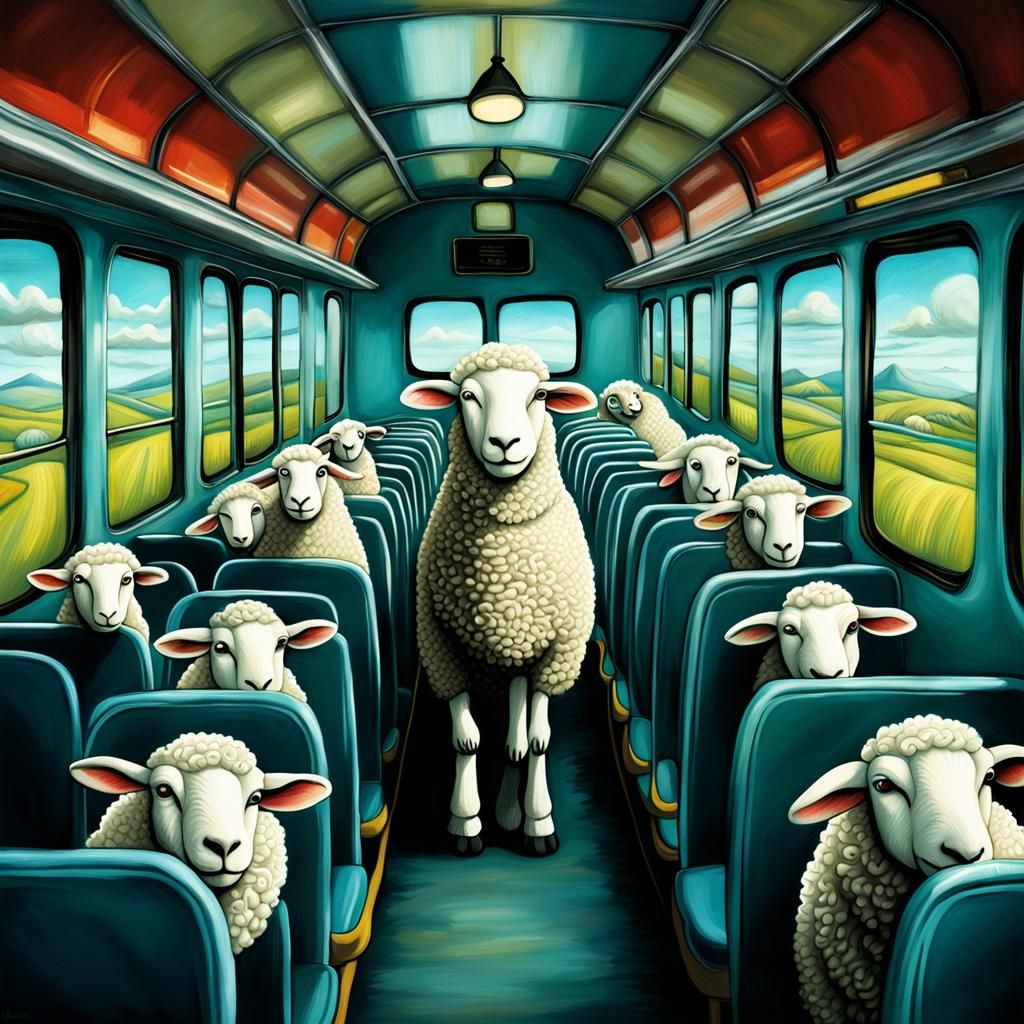 Sheep on a bus