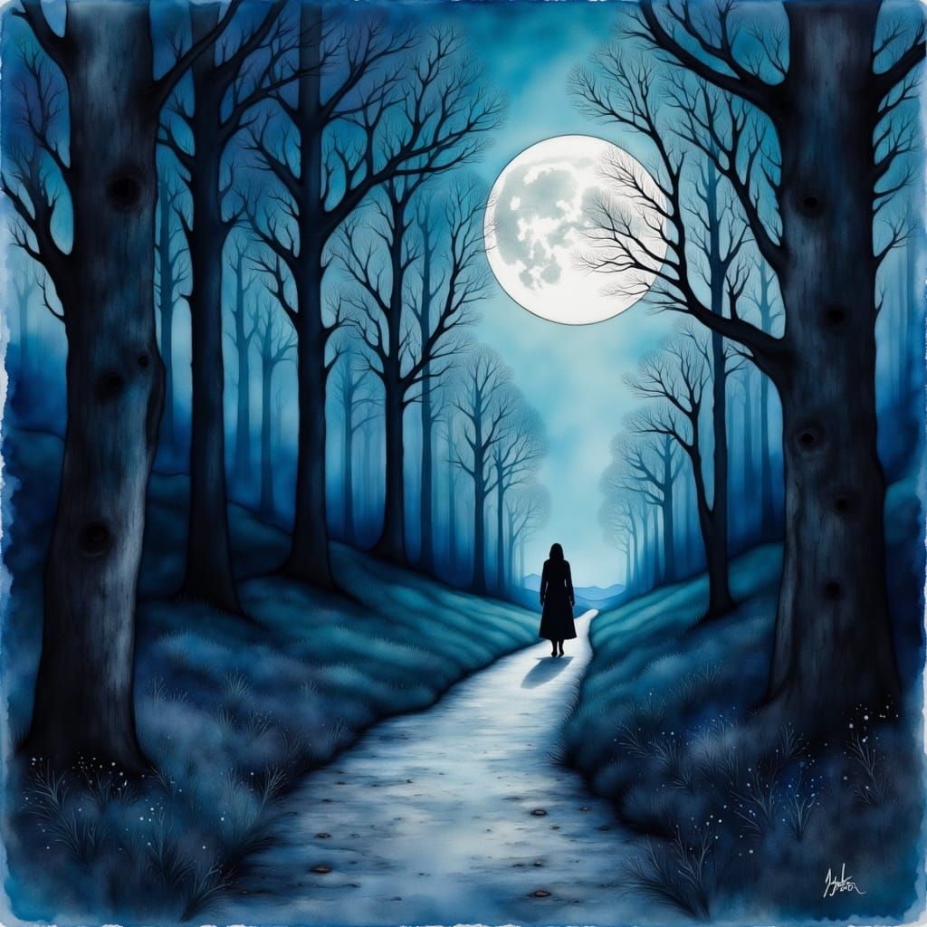 Gothic Forest Under Silvery Moonlight