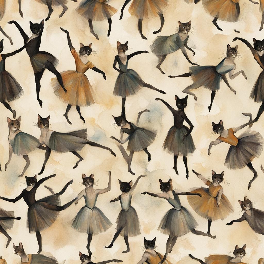 Ballet Cats in Degas Style