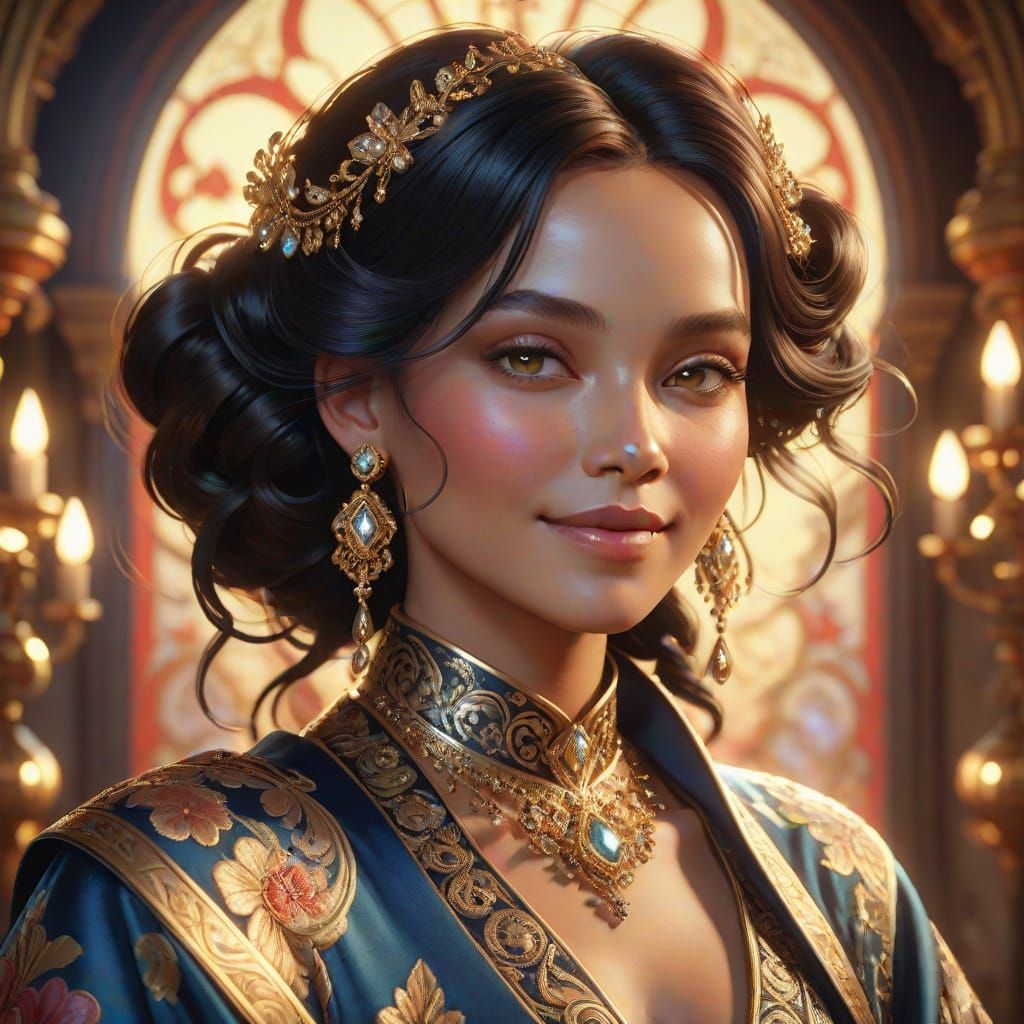 Glamorous Lady in Luxurious Embroidered Robe