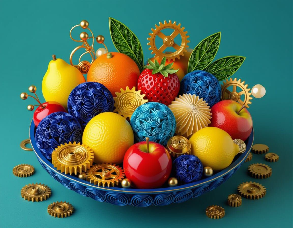 Colorful 3D Quilling Still Life with Fruit