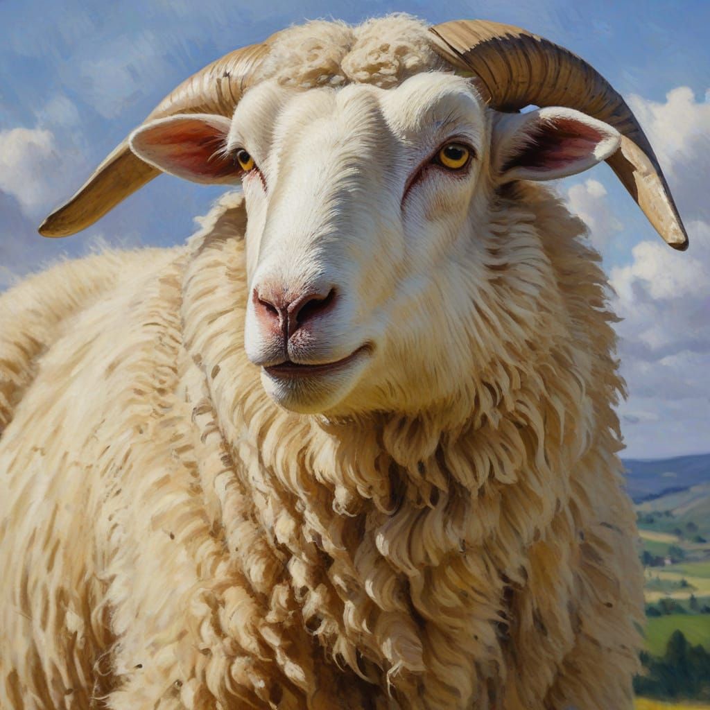 Revolutionary Sheep Portrait in Impressionist Style