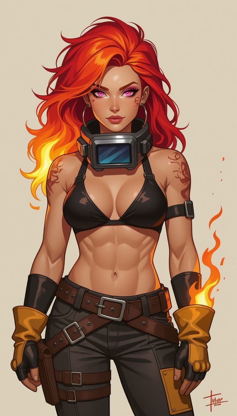 Futuristic Mechanic Woman with Fiery Hair