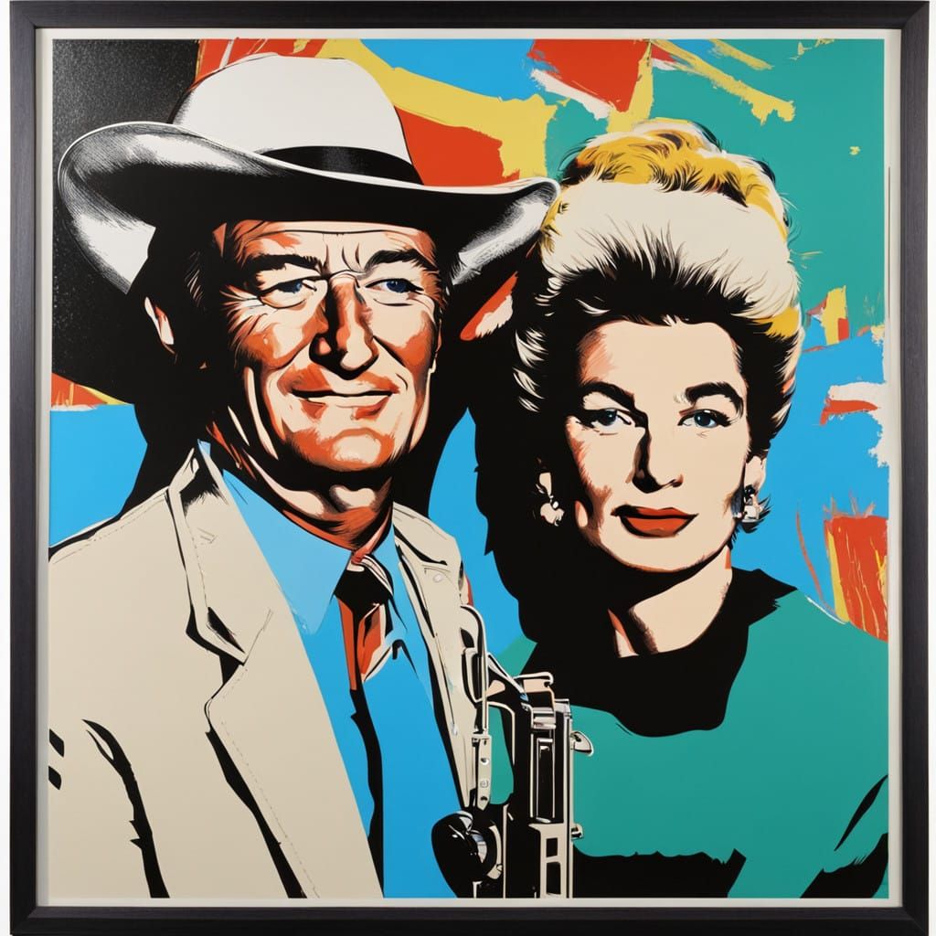 Pop Art Portrait of Marlène Detriche and John Wayne in a Fla...