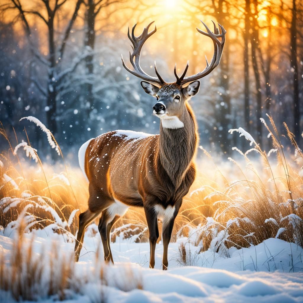 A Majestic Deer in Winter Wonder