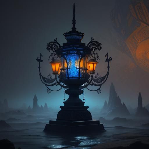 Mystical Lamp in Ancient Chamber: Fantasy Art