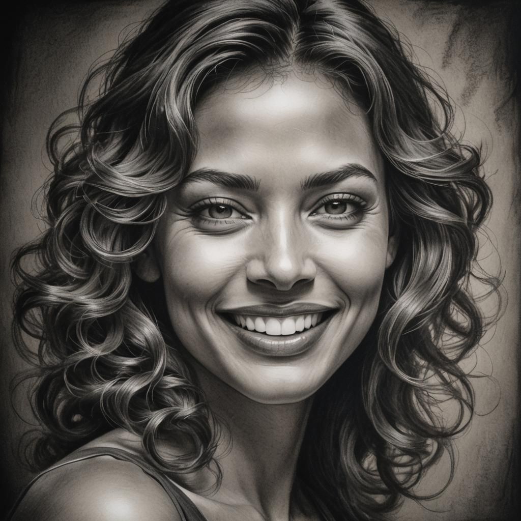 Detailed Charcoal Portrait of Smiling Woman