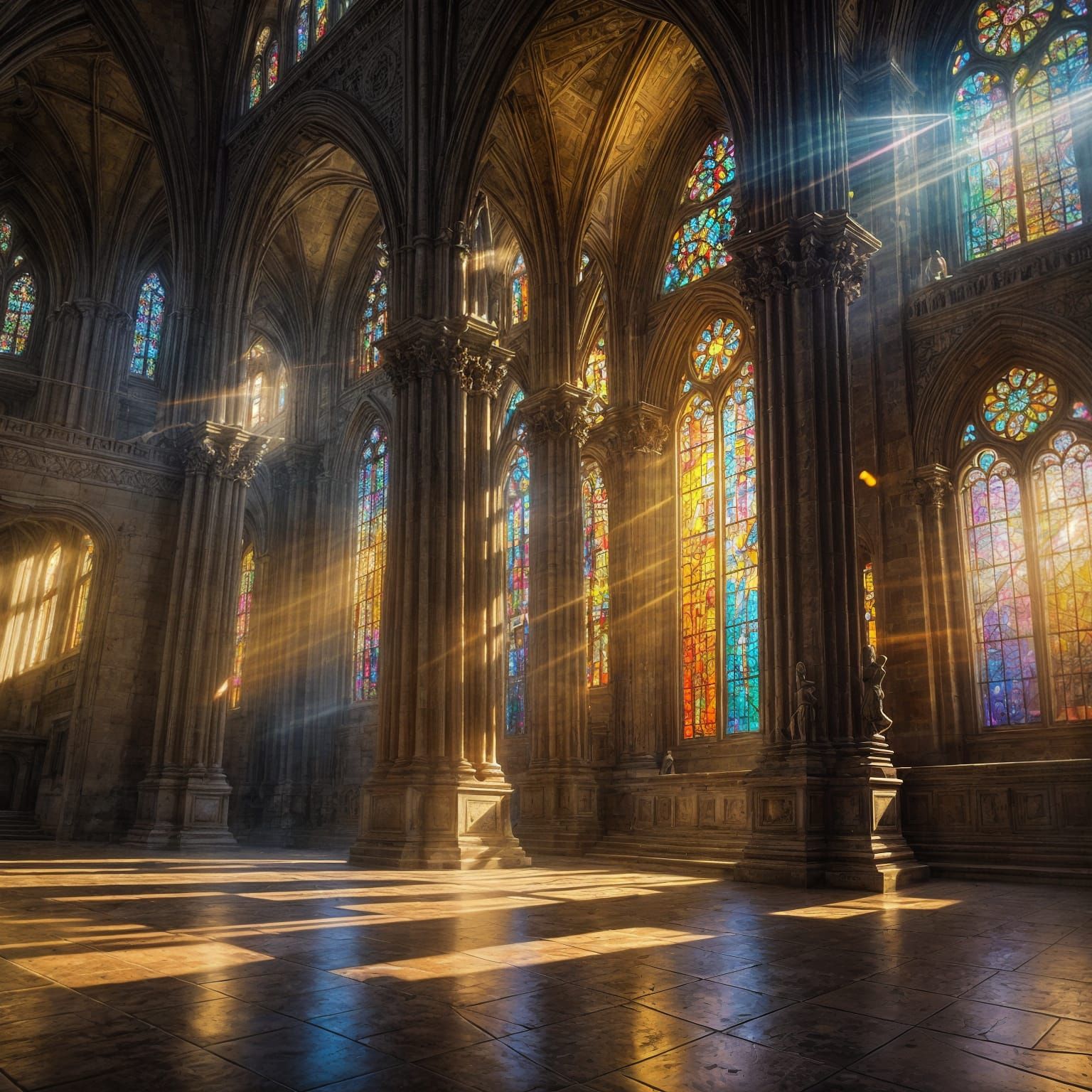 Prismatic Light Display in Ancient Cathedral