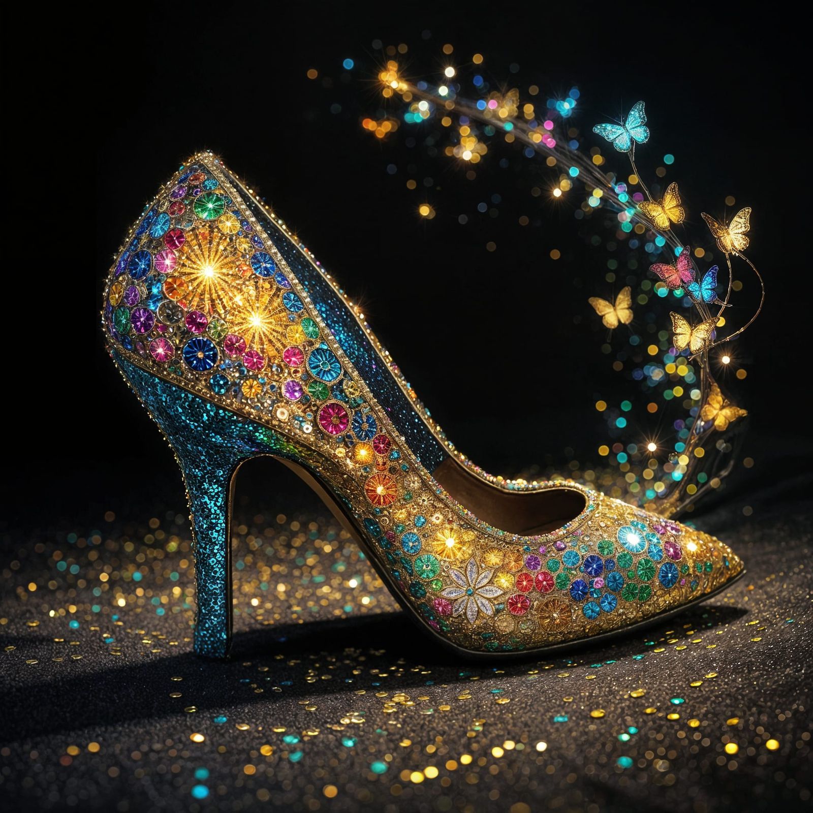 Pointillist Cinderella's Sparkling Stiletto Shoes