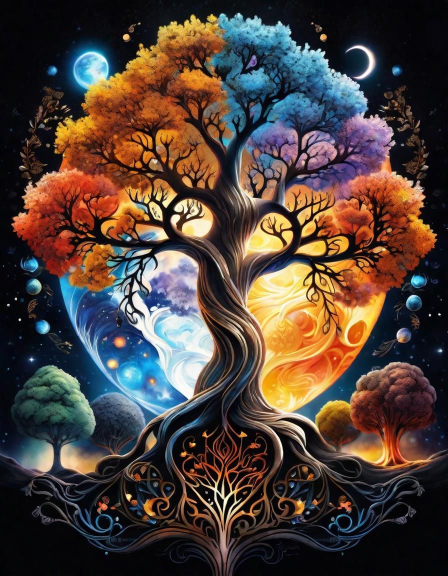 A cosmic Tree of Life portraying seasons