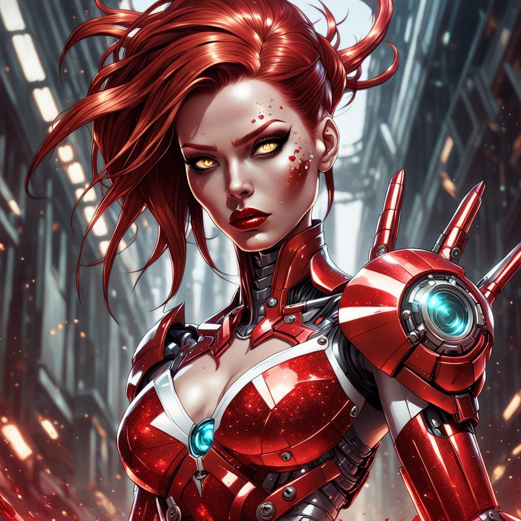 Glamorous Cyborg Girl in Cartoon Style