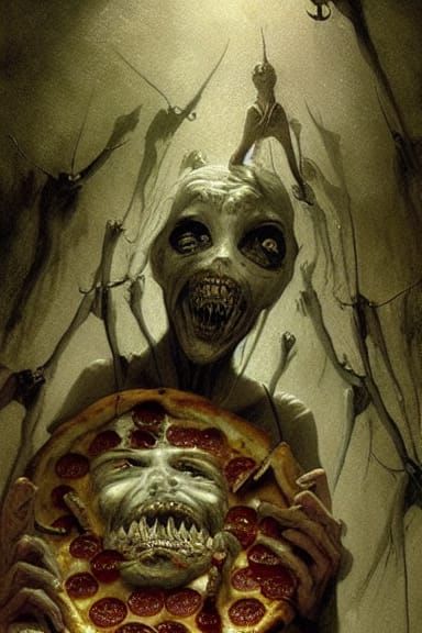 Eldritch Pizza Face in Doré Rutkowski Style