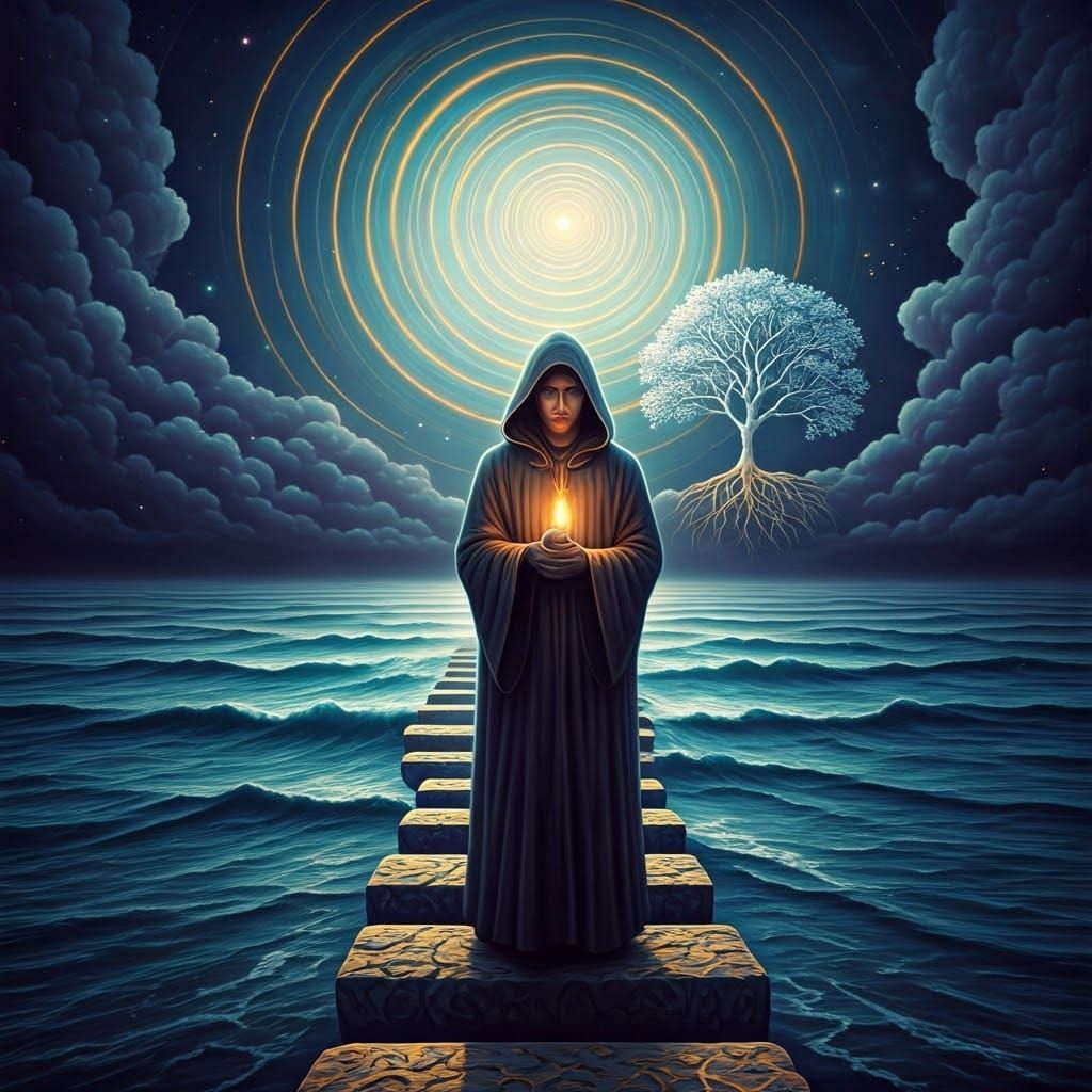 Figure at the Edge of a Starry Ocean