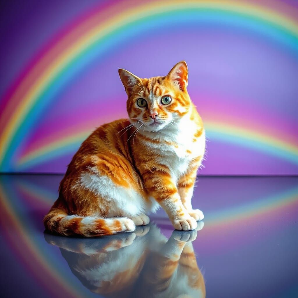 Rainbow Cat in Hyper-Realistic Style on Acrylic Glass