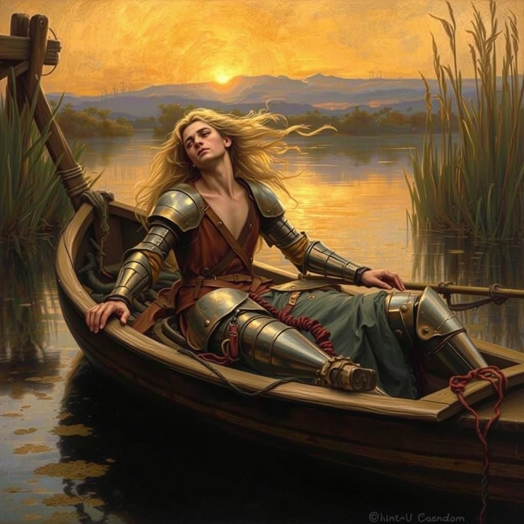 Wounded Knight: A Pre-Raphaelite-Inspired Lake Scene
