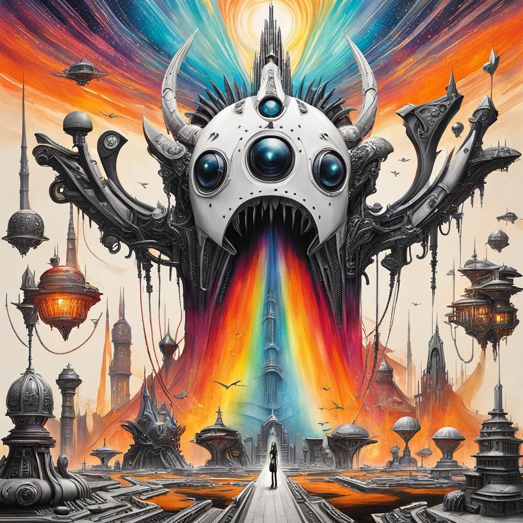 Gothic Woman in Pain: Surreal Crayon Drawing