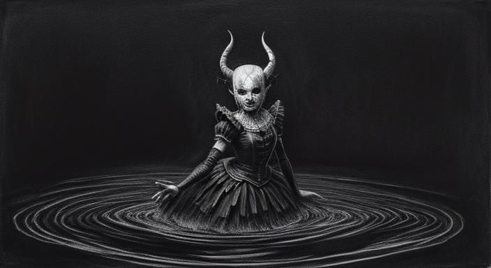 Monochrome Ballerina Demon in Creepy Room