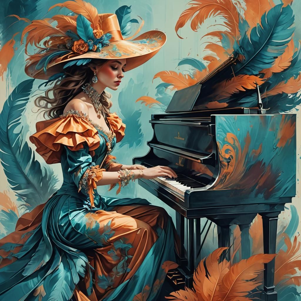 Baroque Woman at Piano in Pastel Colors