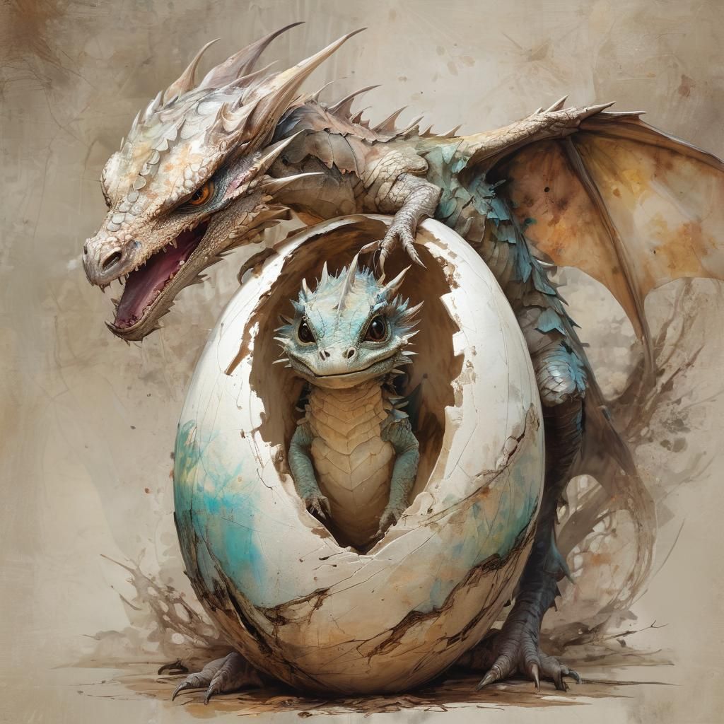 Dragon Hatchling in Alcohol Ink Style