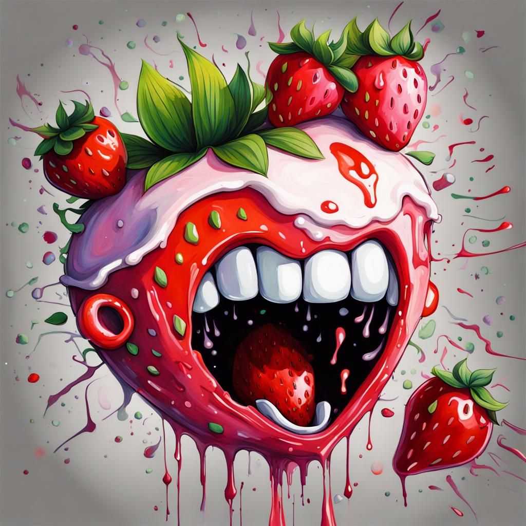 Singing Strawberry Graffiti Art with Cream Hair