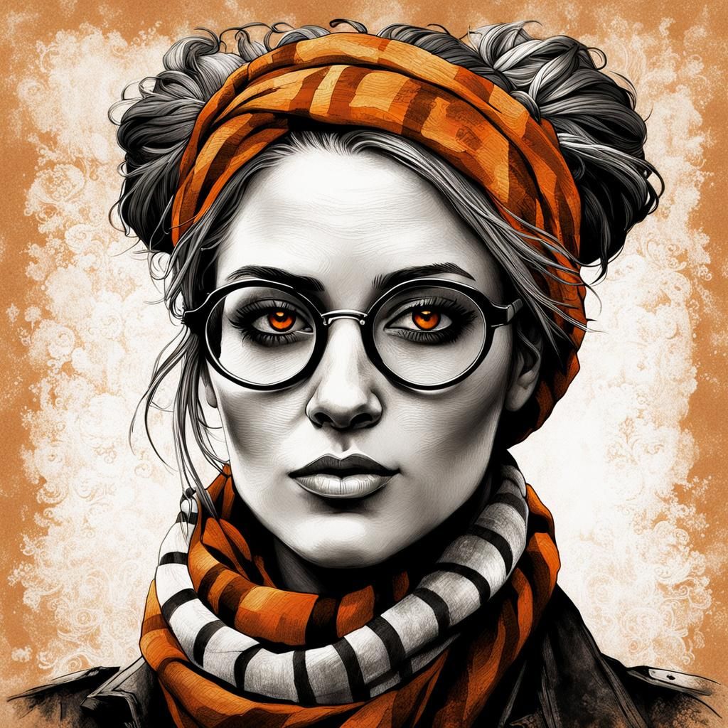 Steampunk Girl Portrait with Orange Scarf