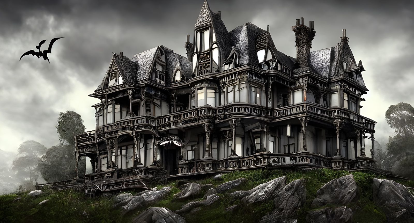 Ominous Victorian House on a Cliff in Queen Anne Style