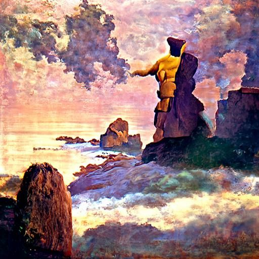 Colorful Sunrise at Rocky Beach with Monoliths