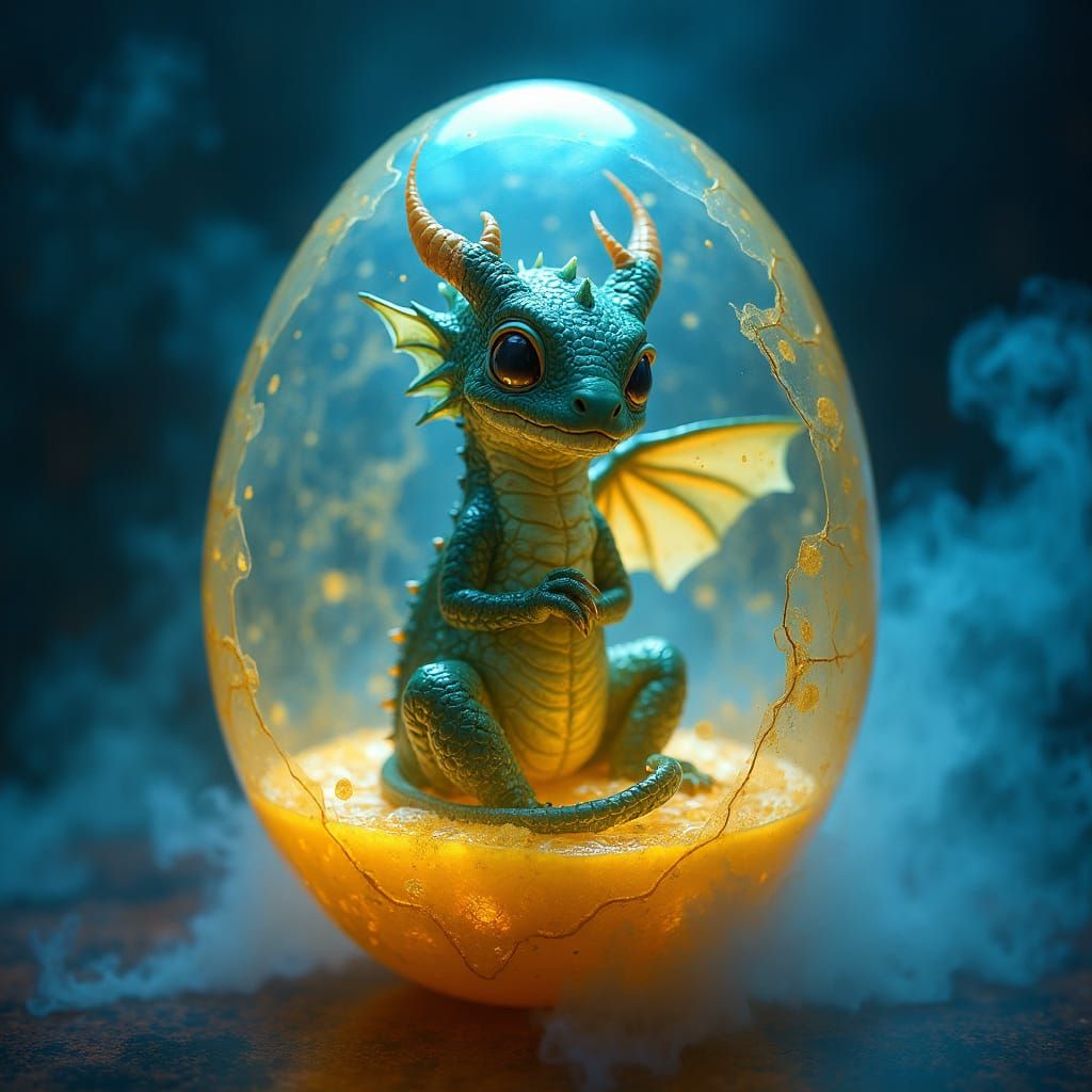 Translucent Dragon Egg in Electric Blue Mist