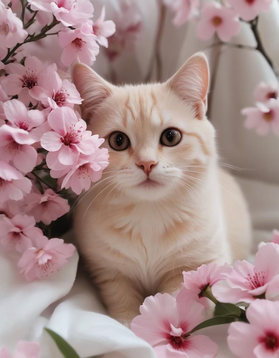 Emoji Cat Surrounded by Hearts and Flowers