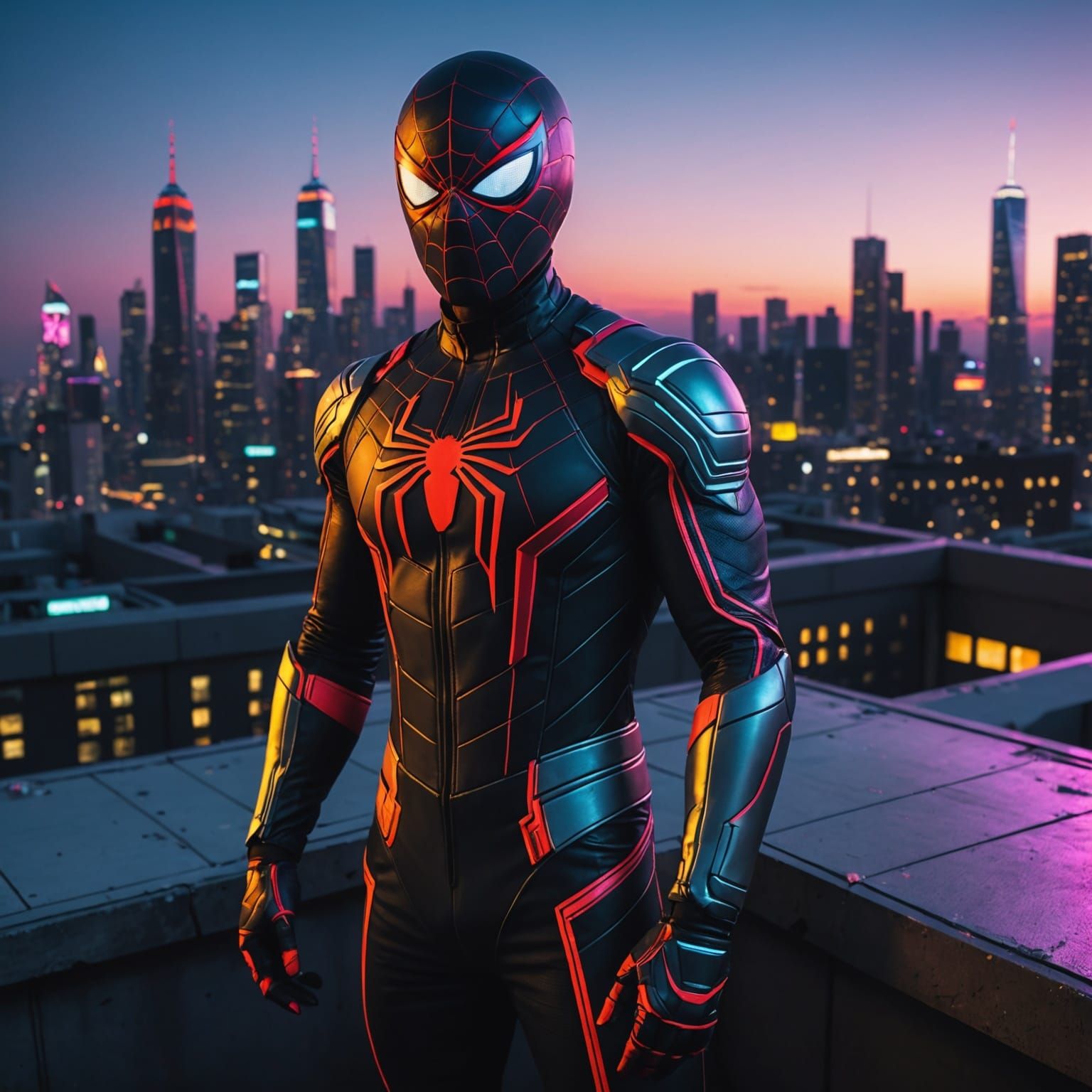 Cyberpunk F1 Driver as Spider-Man in Neon City