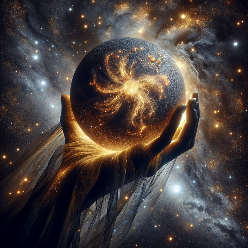 Celestial Hand Holding Cosmic Light Orb