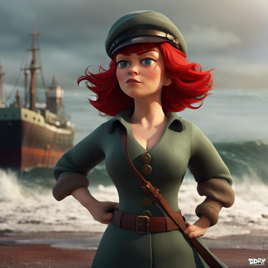 Irish Princess in Beach Fight: Pixar-Style 3D Art