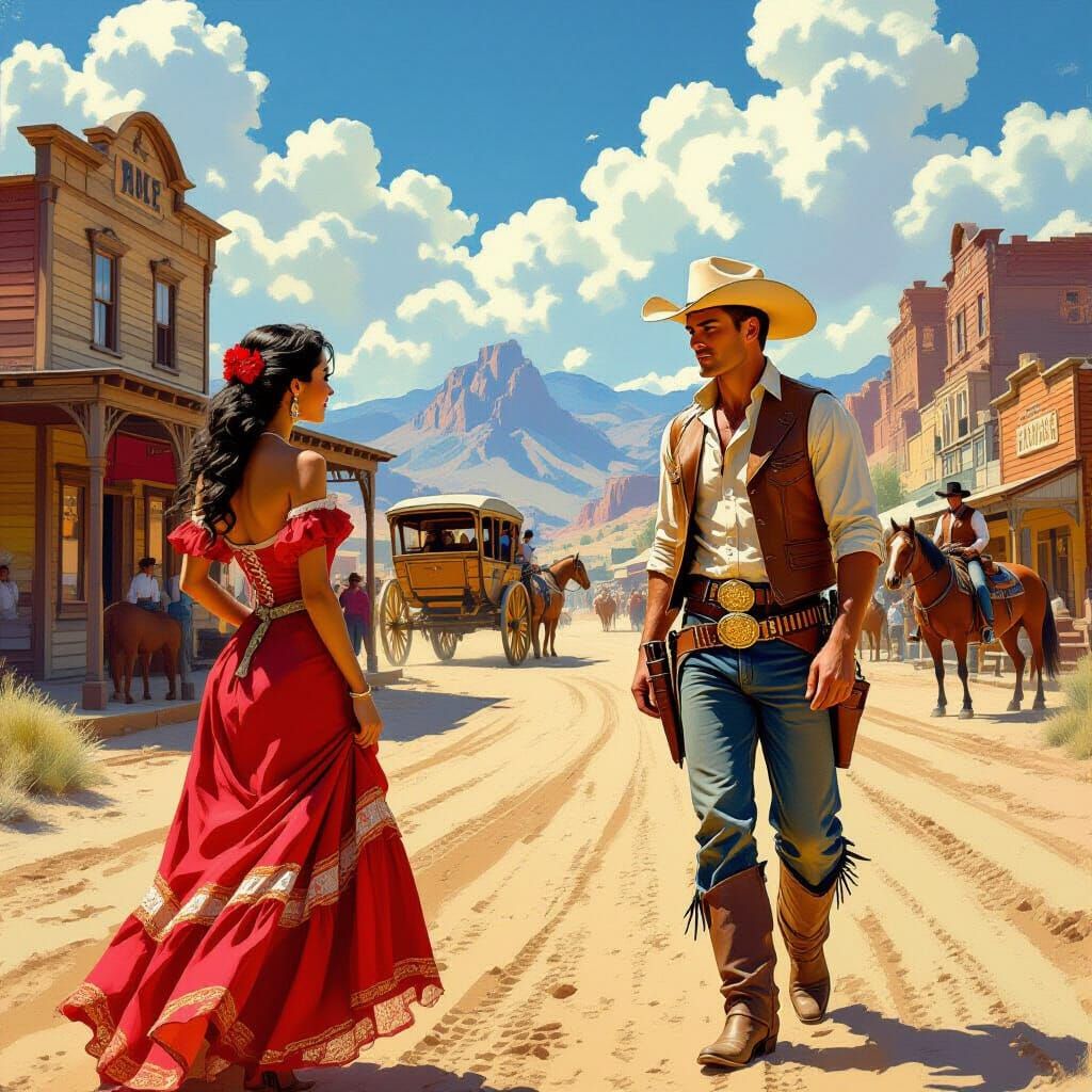 Latina Cantina Girl Meets Cowboy: Wild West Scene