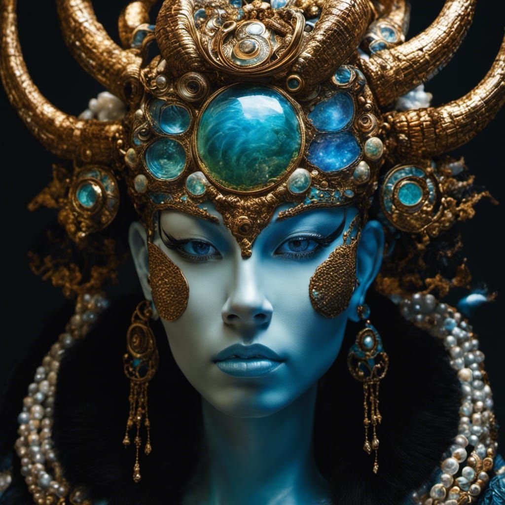 Glistening Aqua Celtic Viking Dragon Bodybuilder on Mars